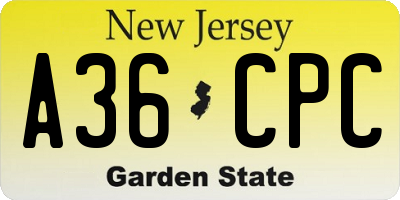NJ license plate A36CPC