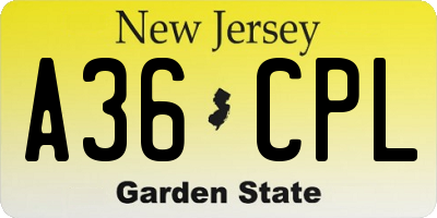 NJ license plate A36CPL