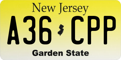 NJ license plate A36CPP