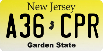 NJ license plate A36CPR