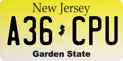 NJ license plate A36CPU