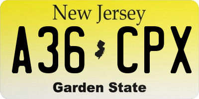 NJ license plate A36CPX