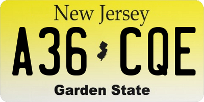NJ license plate A36CQE