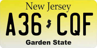 NJ license plate A36CQF