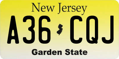 NJ license plate A36CQJ