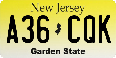 NJ license plate A36CQK