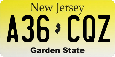 NJ license plate A36CQZ