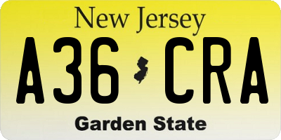 NJ license plate A36CRA