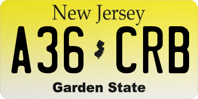 NJ license plate A36CRB