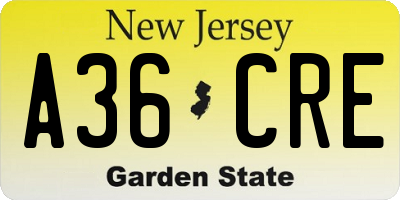 NJ license plate A36CRE