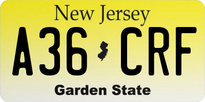 NJ license plate A36CRF