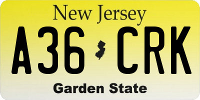 NJ license plate A36CRK