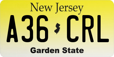 NJ license plate A36CRL
