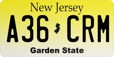 NJ license plate A36CRM