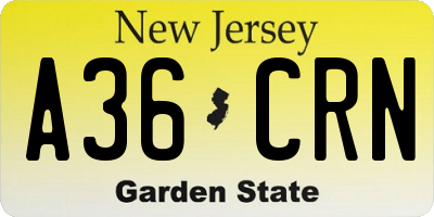 NJ license plate A36CRN