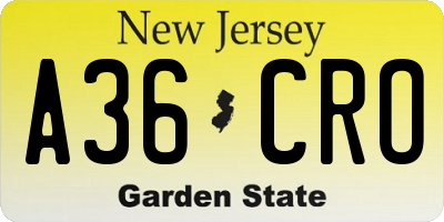 NJ license plate A36CRO