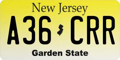 NJ license plate A36CRR