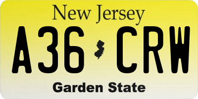 NJ license plate A36CRW