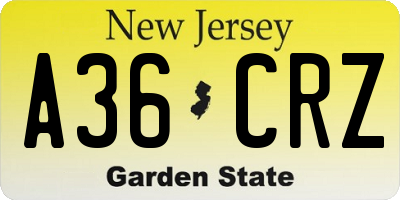 NJ license plate A36CRZ