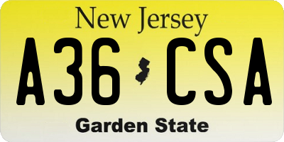 NJ license plate A36CSA