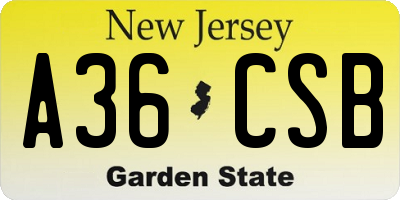 NJ license plate A36CSB