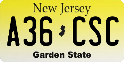 NJ license plate A36CSC