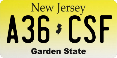 NJ license plate A36CSF