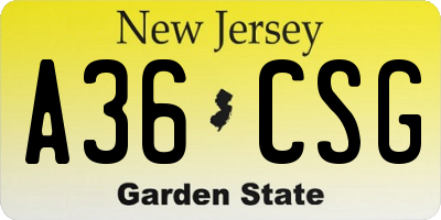NJ license plate A36CSG