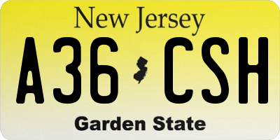 NJ license plate A36CSH