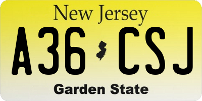 NJ license plate A36CSJ