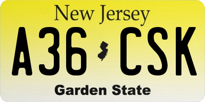 NJ license plate A36CSK
