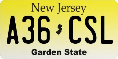 NJ license plate A36CSL