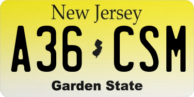 NJ license plate A36CSM