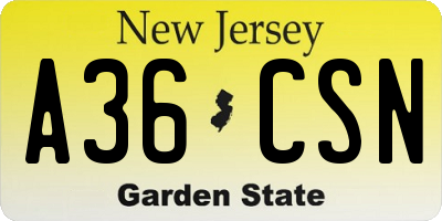 NJ license plate A36CSN