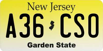 NJ license plate A36CSO
