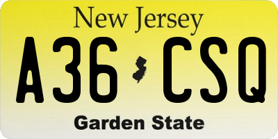 NJ license plate A36CSQ