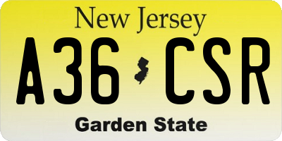 NJ license plate A36CSR