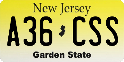 NJ license plate A36CSS