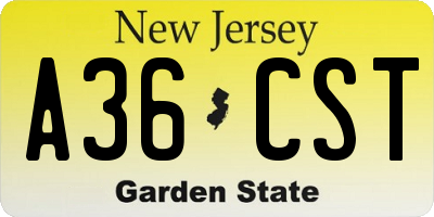 NJ license plate A36CST