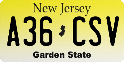 NJ license plate A36CSV