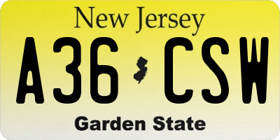 NJ license plate A36CSW