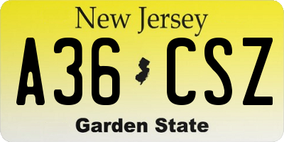 NJ license plate A36CSZ
