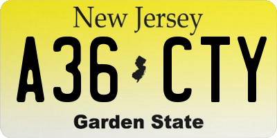 NJ license plate A36CTY