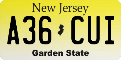 NJ license plate A36CUI