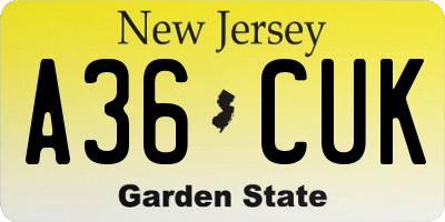 NJ license plate A36CUK