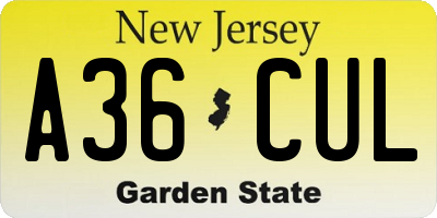 NJ license plate A36CUL