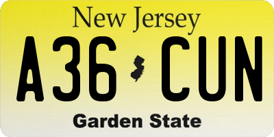 NJ license plate A36CUN
