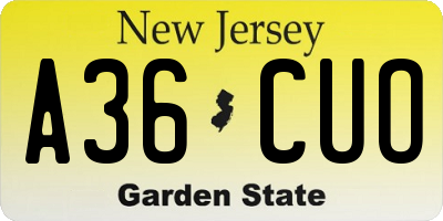 NJ license plate A36CUO