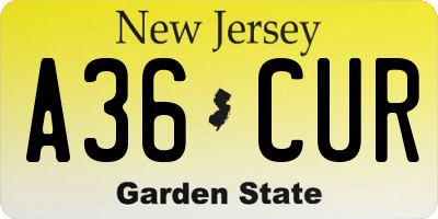 NJ license plate A36CUR