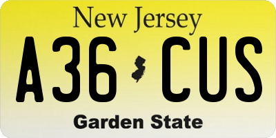 NJ license plate A36CUS